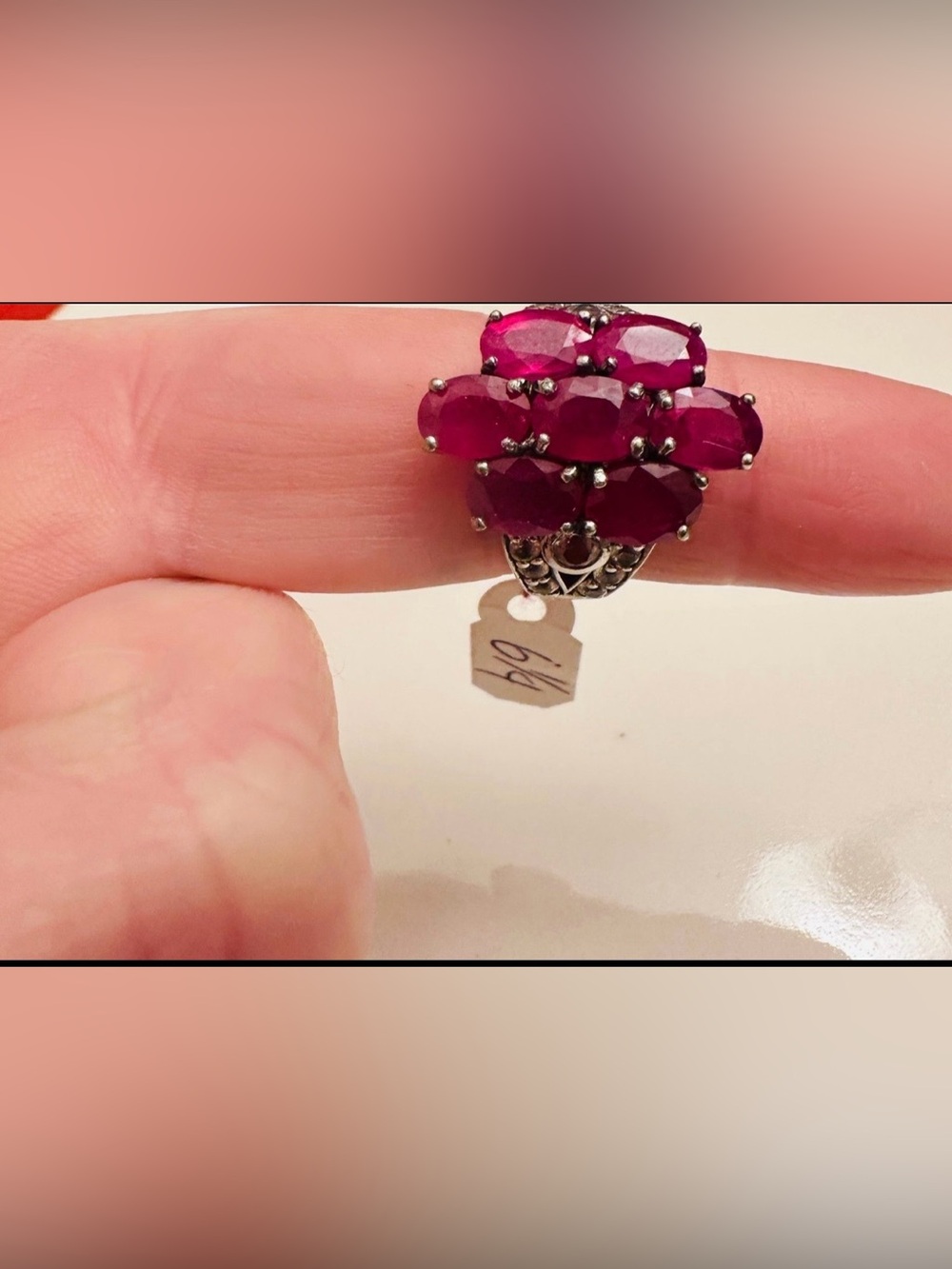 Ruby Cluster Ring*size 6 1/4*925 STS* - Picture 2 of 5